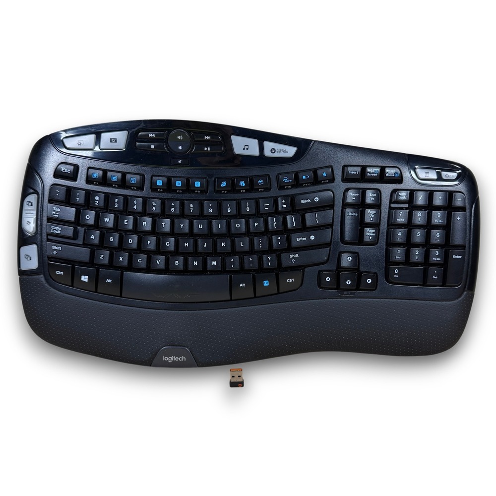 Logitech K350 Keyboard Wave Comfort Ergonomic Wireless Keyboard Black w/ Dongle